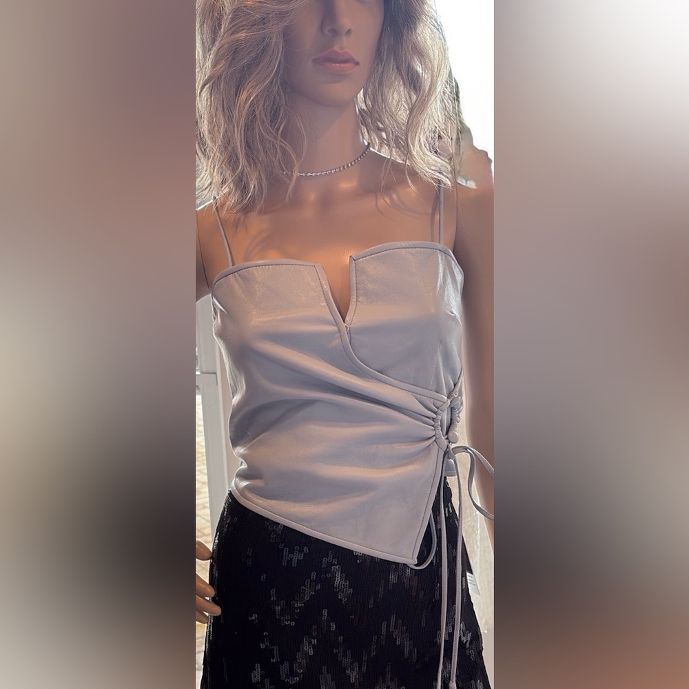 Nanushka Cosimo Vegan Leather Gray Wrap Top adjustable straps, inside button XS